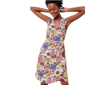 LOFT Bright Floral Sleeveless V-Neck Belted Dress - Size Small